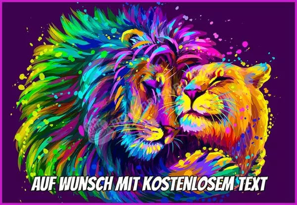 Rechteck Motiv: Löwen Paar Bunt von Deintortenbild – Tortenaufleger, Tortenfoto, Tortenbild, personalisiert & individuell bei Deintortenbild.de