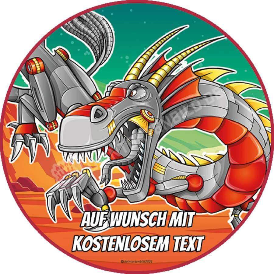 Motiv: Roboter Drache - Hochwertige und individuelle Tortenaufleger für jeden Anlass
Tortenaufleger Roboter Drache 20cm Kreis 
Unsere Tortenaufleger sind ein ideales Geschenk für besondere  - Tortenbild - DeintortenbildRoboter Drache