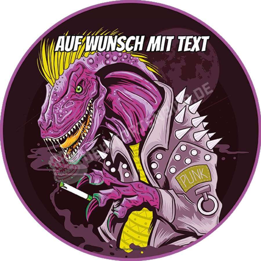 Motiv: Punk Dino - Hochwertige und individuelle Tortenaufleger für jeden Anlass
Tortenaufleger Punk Dino in 20cm Kreis 
Unsere Tortenaufleger sind ein ideales Geschenk für besondere Me - Tortenbild - DeintortenbildPunk Dino