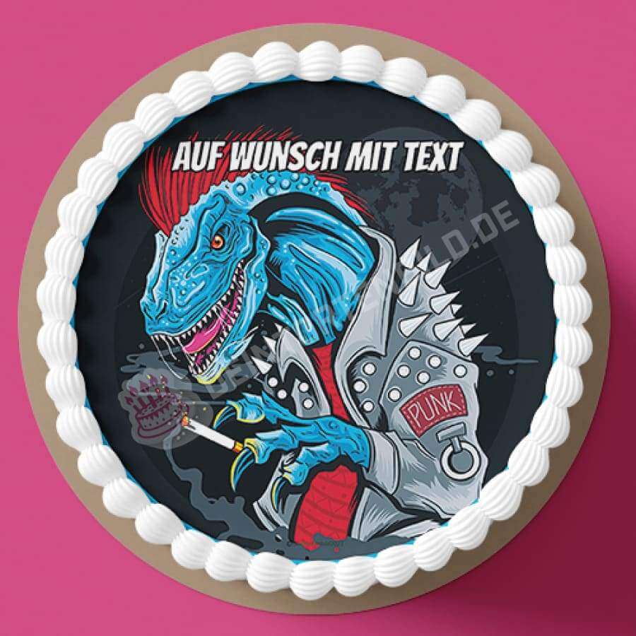 Motiv: Punk Dino - Hochwertige und individuelle Tortenaufleger für jeden Anlass
Tortenaufleger Punk Dino in 20cm Kreis 
Unsere Tortenaufleger sind ein ideales Geschenk für besondere Me - Tortenbild - DeintortenbildPunk Dino