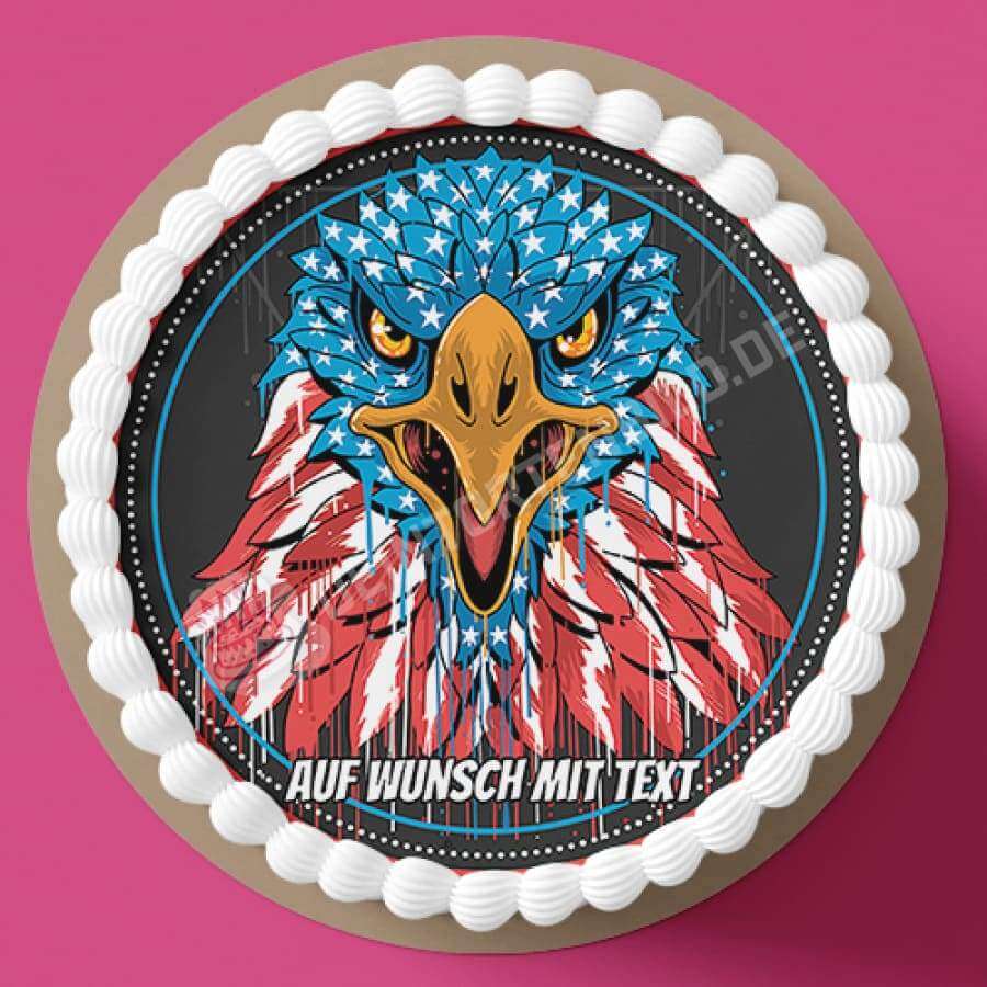 Motiv: Adler in USA Farben - Hochwertige und individuelle Tortenaufleger für jeden Anlass
Tortenaufleger Adler in USA Farben 20cm Kreis 
Ein Adlerkopf von vorne in den USA Farben
Unsere Tortenau - Tortenbild - DeintortenbildUSA Farben