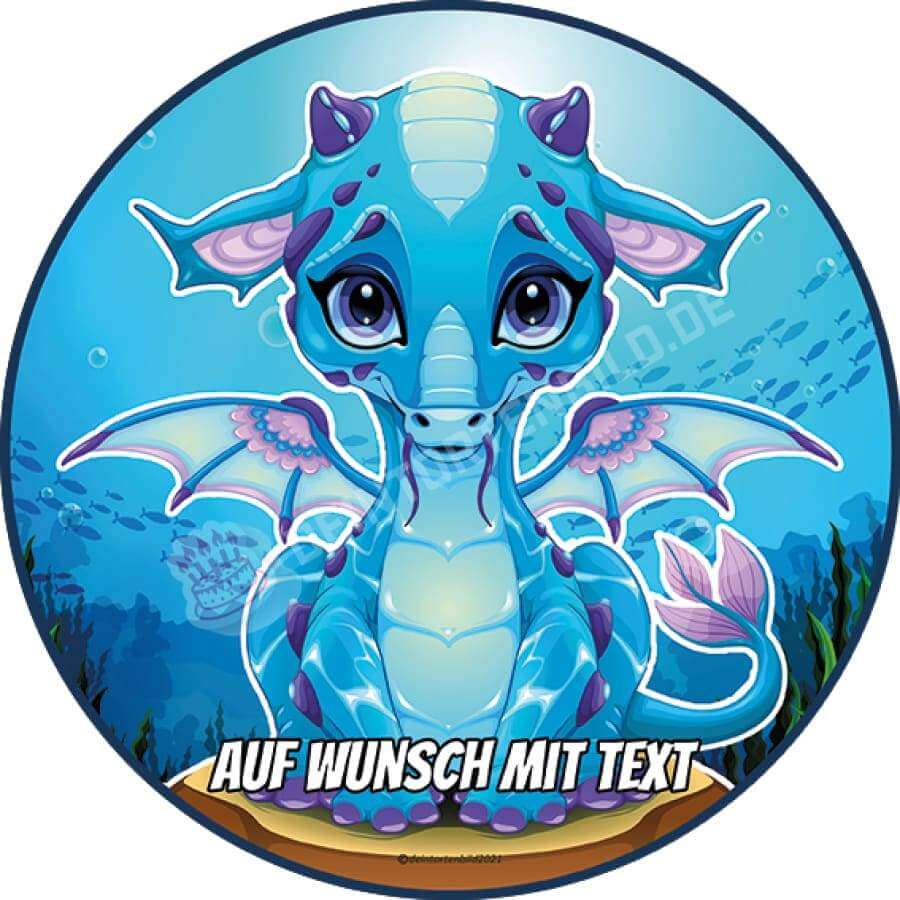 Motiv: Baby Wasserdrache - Hochwertige und individuelle Tortenaufleger für jeden Anlass
Tortenaufleger Baby Wasserdrache in 20cm Kreis 
Dieser Tortenaufleger mit einem Baby Wasserdrache in bla - Tortenbild - DeintortenbildBaby Wasserdrache