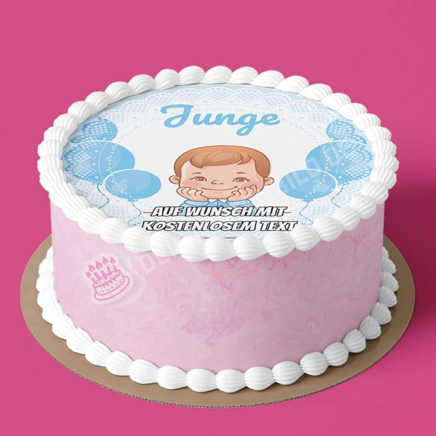 Motiv: Babyparty - Junge - Hochwertige und individuelle Tortenaufleger für jeden Anlass
Tortenaufleger Babyparty - Junge 20cm Kreis 
Dieser Tortenaufleger mit hellblauen Ballons, einen kleinen - Tortenbild - DeintortenbildBabyparty - Junge