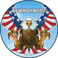 Motiv: Adler in USA Farben - Hochwertige und individuelle Tortenaufleger für jeden Anlass
Tortenaufleger Adler in USA Farben in 20cm Kreis 
Ein Aufleger mit einem fliegenden Adler in USA Farben. - Tortenbild - DeintortenbildUSA Farben