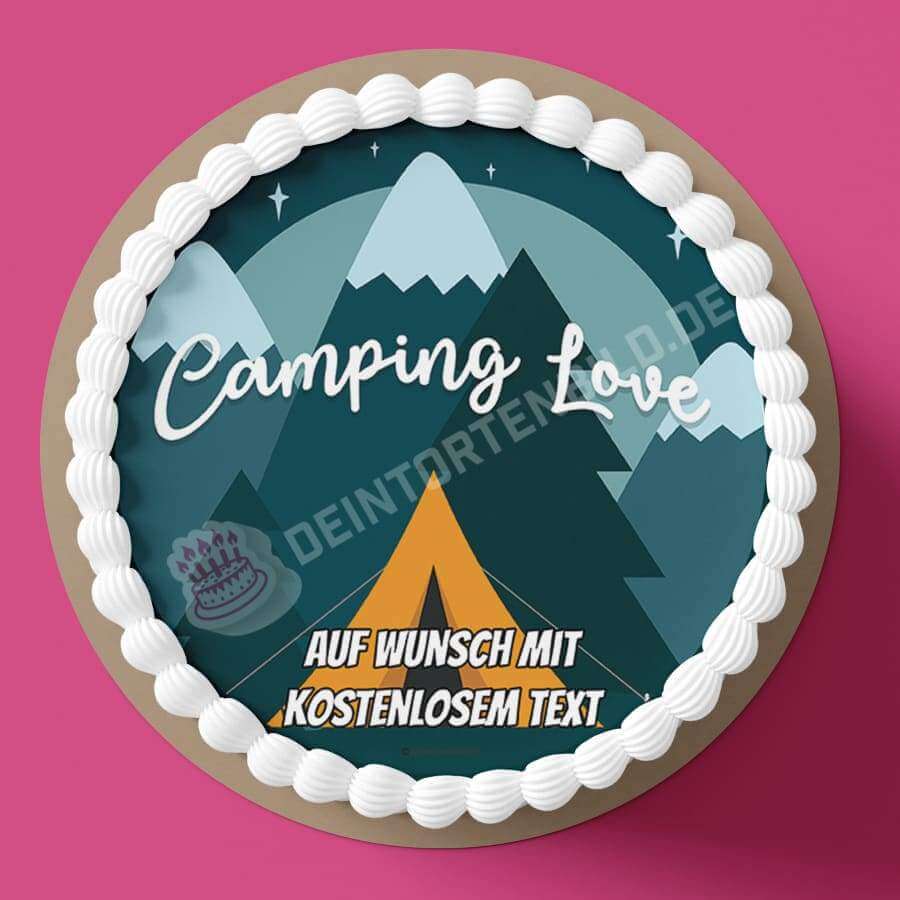 Motiv: "Camping Love" - Zelten von Deintortenbild – Tortenaufleger, Tortenfoto, Tortenbild, personalisiert & individuell bei Deintortenbild.de