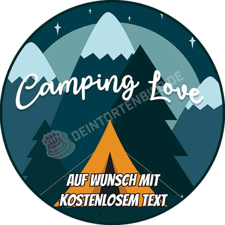 Motiv: "Camping Love" - Zelten von Deintortenbild – Tortenaufleger, Tortenfoto, Tortenbild, personalisiert & individuell bei Deintortenbild.de