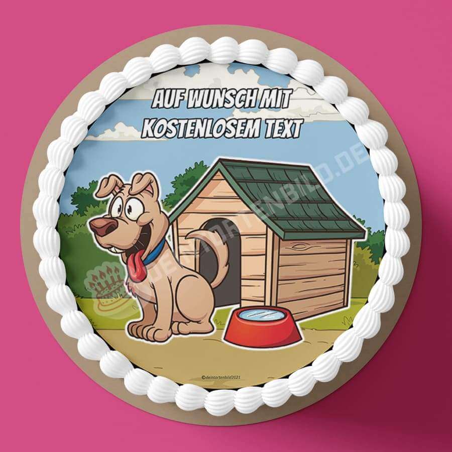 Motiv: Cartoon Hund vor Hundehütte - Deintortenbild.de Tortenaufleger aus Esspapier: Oblatenpapier, Zuckerpapier, Fondantpapier