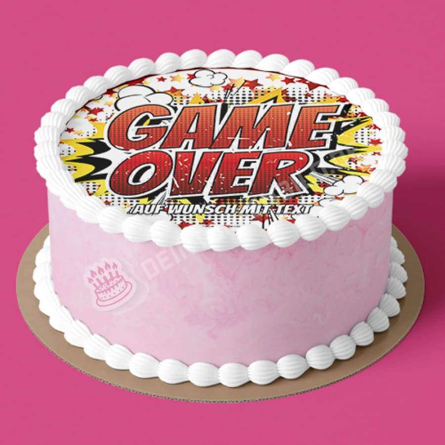 Motiv: Cartoon Schriftzug"Game Over" - Deintortenbild.de Tortenaufleger aus Esspapier: Oblatenpapier, Zuckerpapier, Fondantpapier