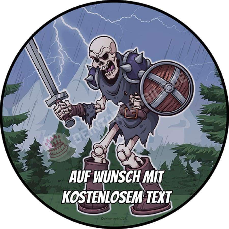 Motiv: Fantasy - Cartoon Skelett Krieger - Deintortenbild.de Tortenaufleger aus Esspapier: Oblatenpapier, Zuckerpapier, Fondantpapier