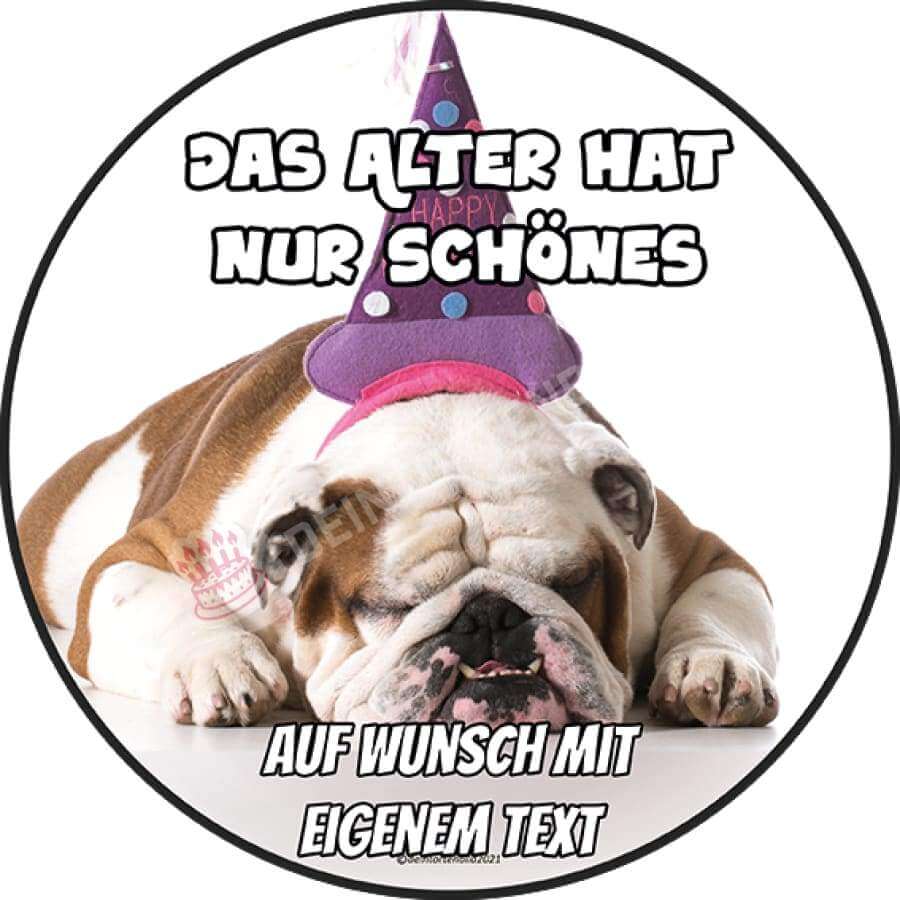 Motiv: Geburtstagshund mit Spruch - engl. Bulldogge - Deintortenbild.de Tortenaufleger aus Esspapier: Oblatenpapier / Mit Spruch, Oblatenpapier / Ohne Spruch, Zuckerpapier / Mit Spruch, Zuckerpapier / Ohne Spruch, Fondantpapier / Mit Spruch, Fondantpapier / Ohne Spruch