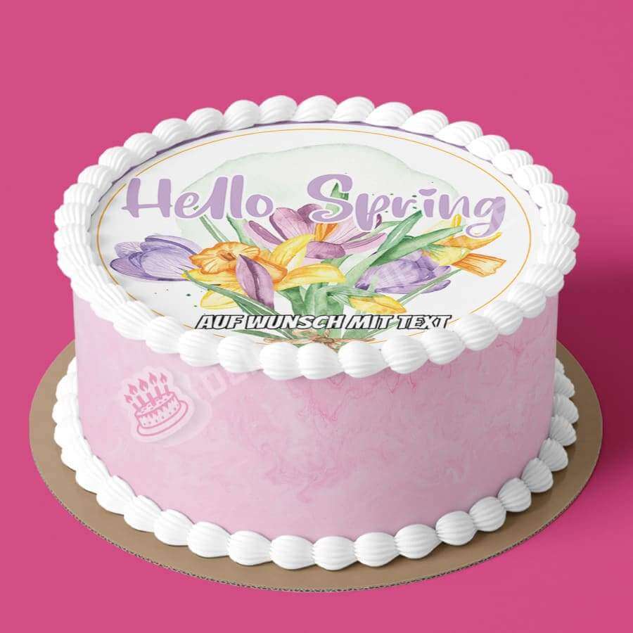 Motiv: Hello Spring - Frühlingsbeginn Blumenstrauß - Deintortenbild.de Tortenaufleger aus Esspapier: Oblatenpapier, Zuckerpapier, Fondantpapier