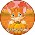 Motiv: Katze in Kürbis - Deintortenbild.de Tortenaufleger aus Esspapier: Oblatenpapier, Zuckerpapier, Fondantpapier