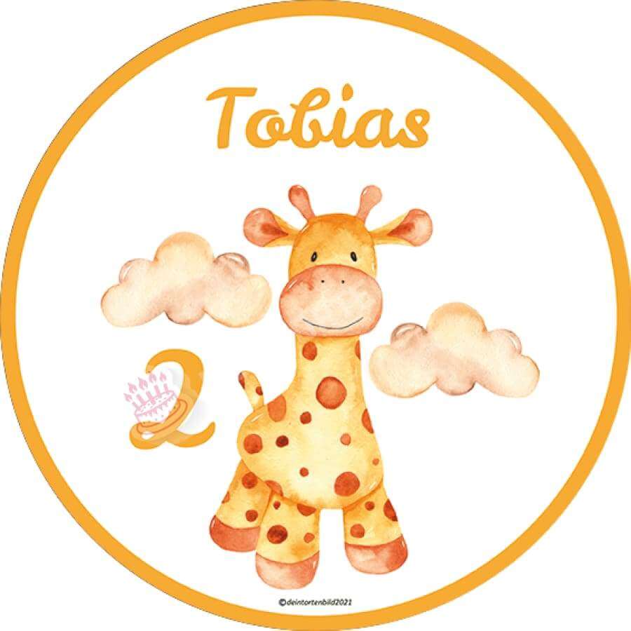 Motiv: Kleine Giraffe - Name und Zahl anpassbar - Deintortenbild.de Tortenaufleger aus Esspapier: Oblatenpapier, Zuckerpapier, Fondantpapier