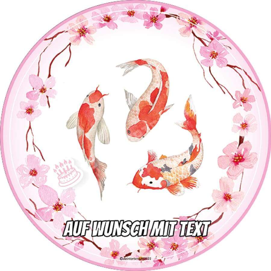 Motiv: Koi Fische mit Kirschblüten - Deintortenbild.de Tortenaufleger aus Esspapier: Oblatenpapier, Zuckerpapier, Fondantpapier