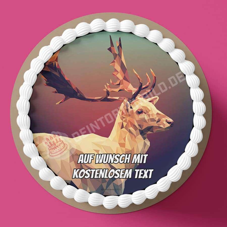 Motiv: Low-Poly Hirsch - Deintortenbild.de Tortenaufleger aus Esspapier: Oblatenpapier, Zuckerpapier, Fondantpapier