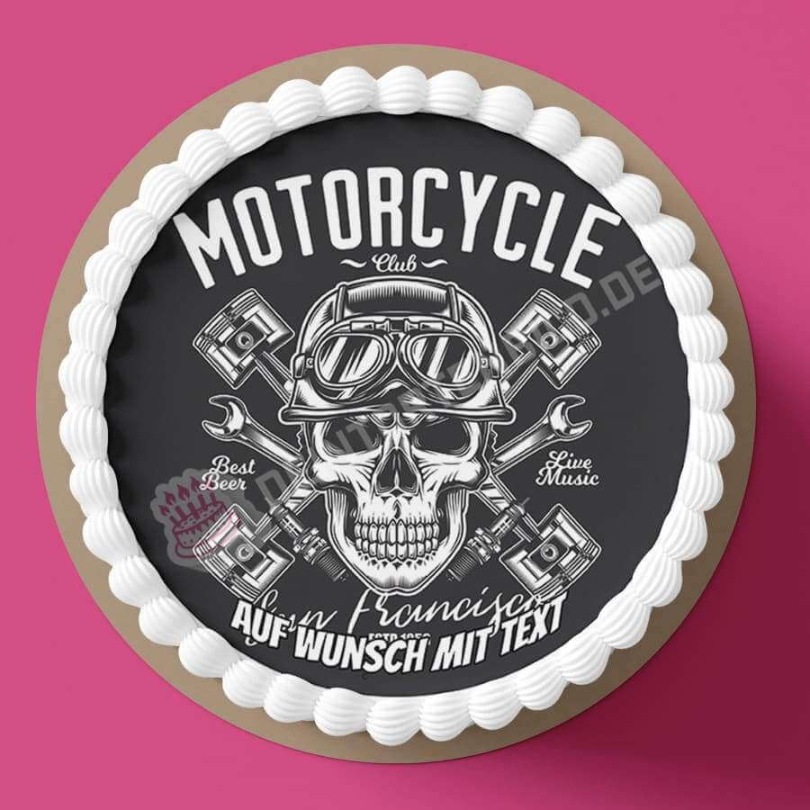 Motiv: Motorcycle Club - Schädel #2 - Deintortenbild.de Tortenaufleger aus Esspapier: Oblatenpapier, Zuckerpapier, Fondantpapier