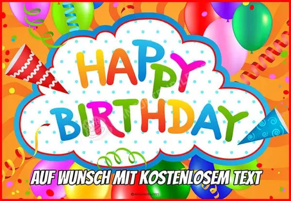 Rechteck Motiv: Happy Birthday Cartoon Wolke - Deintortenbild.de Tortenaufleger aus Esspapier: Oblatenpapier, Zuckerpapier, Fondantpapier