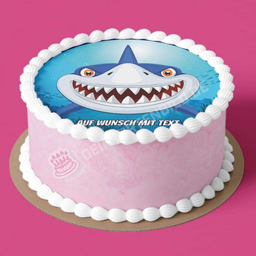 Motiv: Hai von vorne - Hochwertige und individuelle Tortenaufleger für jeden Anlass
Tortenaufleger Hai von vorne in 20cm Kreis 
Unsere Tortenaufleger sind ein ideales Geschenk für besonder - Tortenbild - DeintortenbildHai von vorne