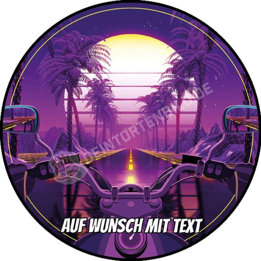 Motiv: Retrowave 80er Stil Motorrad - Hochwertige und individuelle Tortenaufleger für jeden Anlass
Tortenaufleger Retrowave 80er Stil Motorrad in 20cm Kreis 
Dieser Tortenaufleger mit einem Motorrad im 8 - Tortenbild - DeintortenbildRetrowave 80er Stil Motorrad