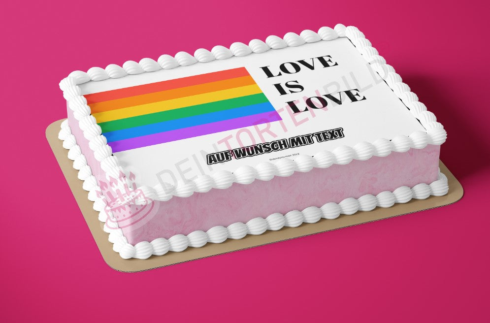 Rechteck Motiv: LGBTQ+ - Love is Love - Deintortenbild.de Tortenaufleger aus Esspapier: Oblatenpapier, Zuckerpapier, Fondantpapier