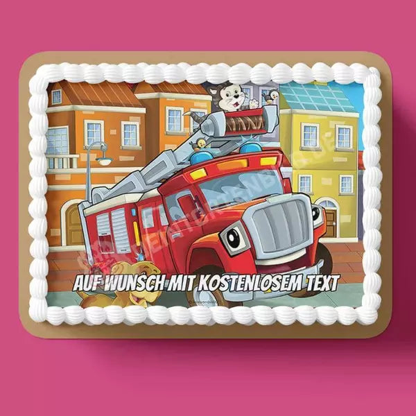 Rechteck Motiv: Cartoon Feuerwehrauto - Deintortenbild.de Tortenaufleger aus Esspapier: Oblatenpapier, Zuckerpapier, Fondantpapier