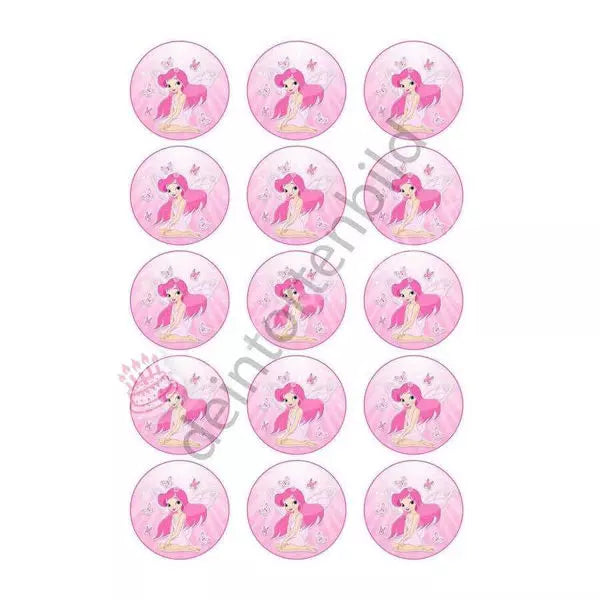 Muffinaufleger Motiv: Fee pink - Deintortenbild.de Tortenaufleger aus Esspapier: Oblate / 15x5cm, Zuckerpapier / 15x5cm, Fondantpapier / 15x5cm