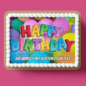 Rechteck Motiv: Happy Birthday - Bunte Ballons - Deintortenbild.de Tortenaufleger aus Esspapier: Oblatenpapier, Zuckerpapier, Fondantpapier
