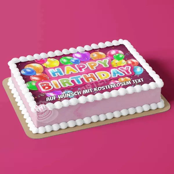 Rechteck Motiv: Happy Birthday - Magenta / Pink A4 Tortenbild