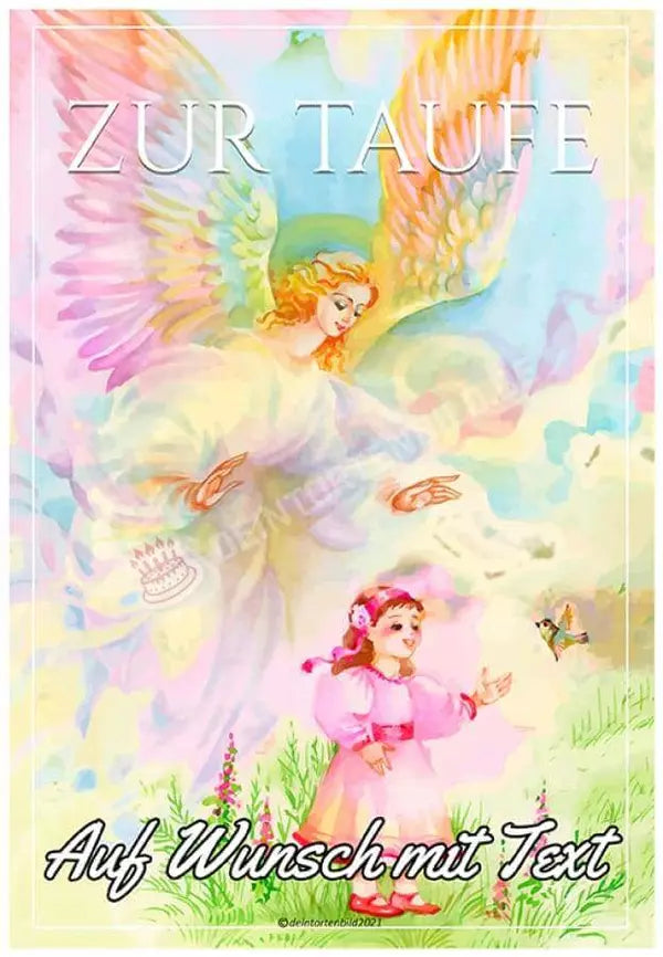 Rechteck Motiv: Taufe - Engel Hütet Mädchen Oblatenpapier / Mit Schriftzug A4 Tortenbild