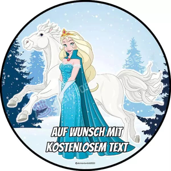 Motiv: Schneekönigin mit Pferd - Deintortenbild.de Tortenaufleger aus Esspapier: Oblatenpapier, Zuckerpapier, Fondantpapier