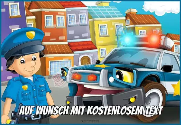 Rechteck Motiv: Cartoon Polizist Mit Auto A4 Tortenbild