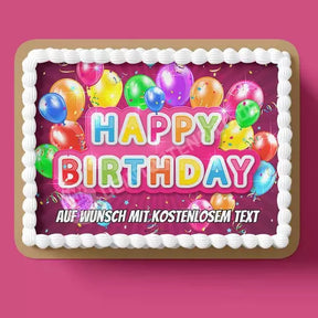Rechteck Motiv: Happy Birthday - Magenta / Pink A4 Tortenbild