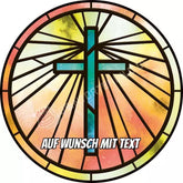 Motiv: Taufe / Kommunion Kreuz Mosaik Oblatenpapier Orange Tortenbild