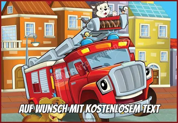 Rechteck Motiv: Cartoon Feuerwehrauto - Deintortenbild.de Tortenaufleger aus Esspapier: Oblatenpapier, Zuckerpapier, Fondantpapier