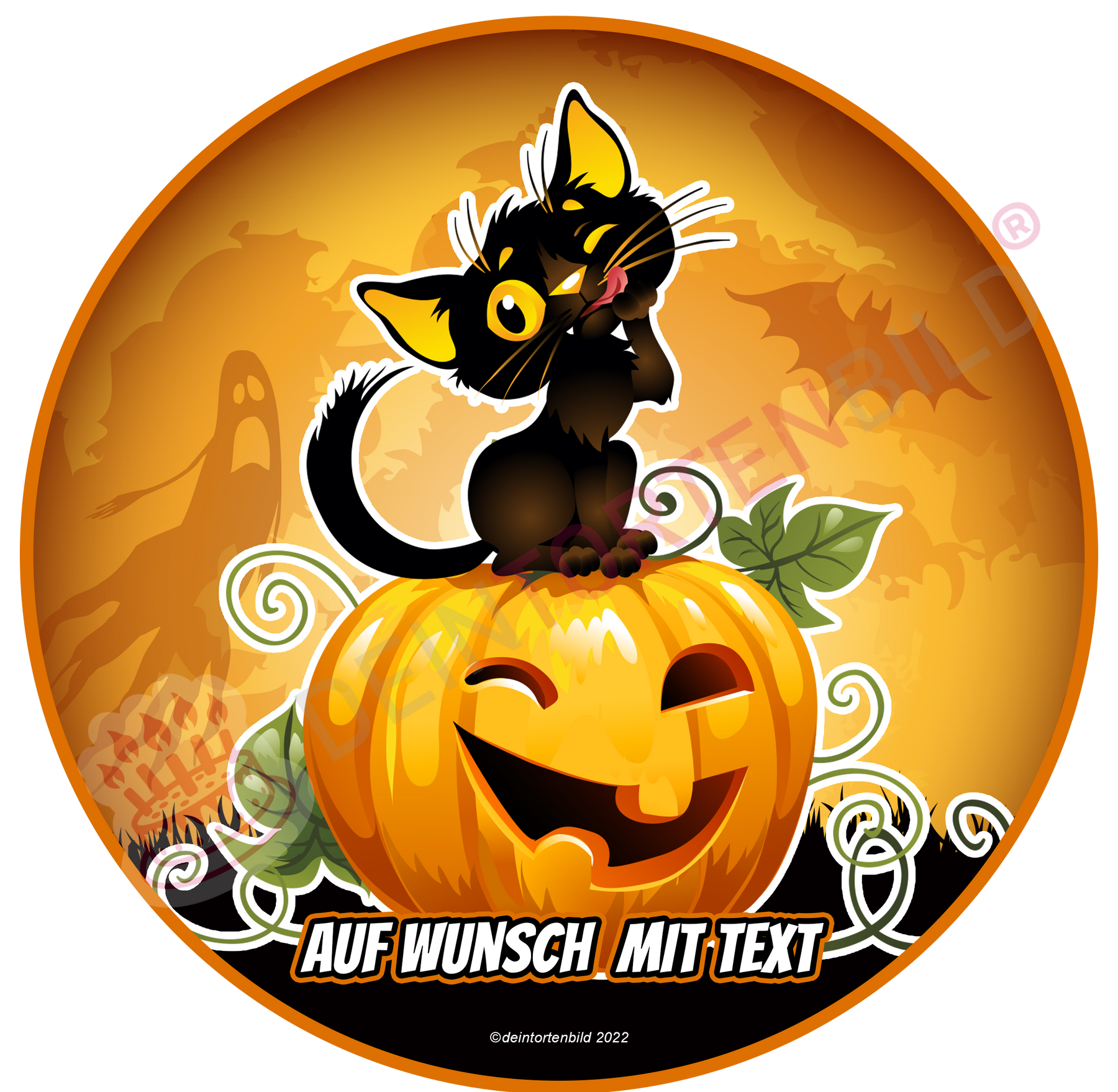 Happy Halloween Kürbis mit Katze - Deintortenbild.de Tortenaufleger aus Esspapier: Oblatenpapier, Zuckerpapier, Fondantpapier