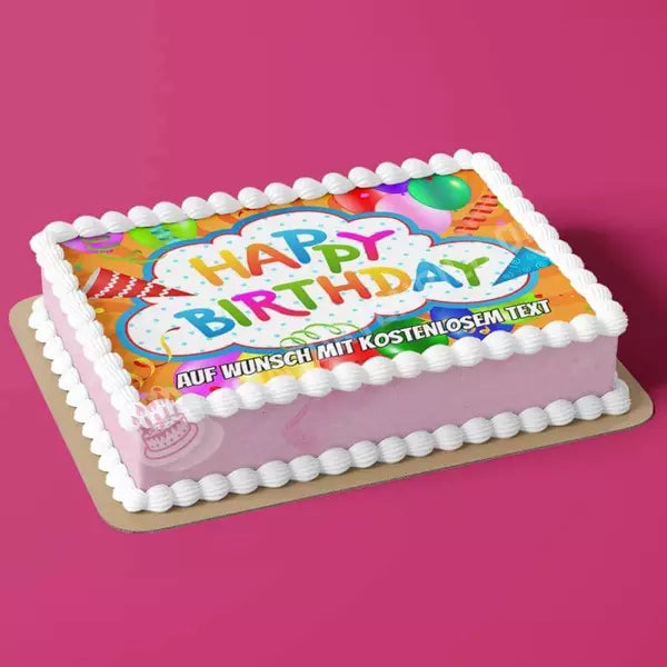Rechteck Motiv: Happy Birthday Cartoon Wolke - Deintortenbild.de Tortenaufleger aus Esspapier: Oblatenpapier, Zuckerpapier, Fondantpapier