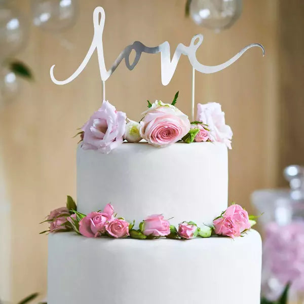 PARTYDECO CAKE TOPPER LOVE- SILVER.