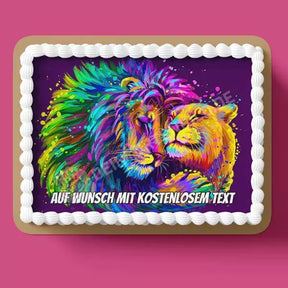 Motiv: Löwen Paar Bunt A4 Tortenbild