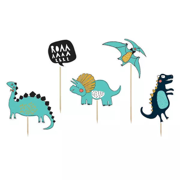 PartyDeco Cake Topper Dinosaurier Party - 10.5 x 20 cm - Set/5