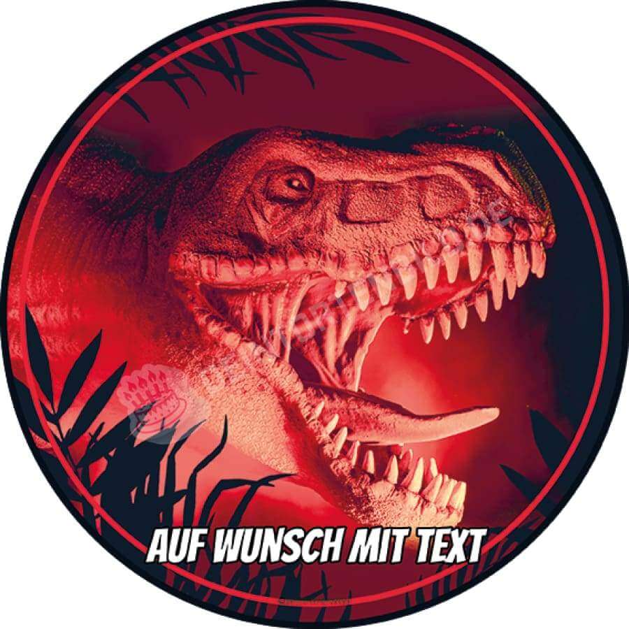 Motiv: Angestrahlter T-Rex Dino Kopf Oblatenpapier / Red Tortenbild