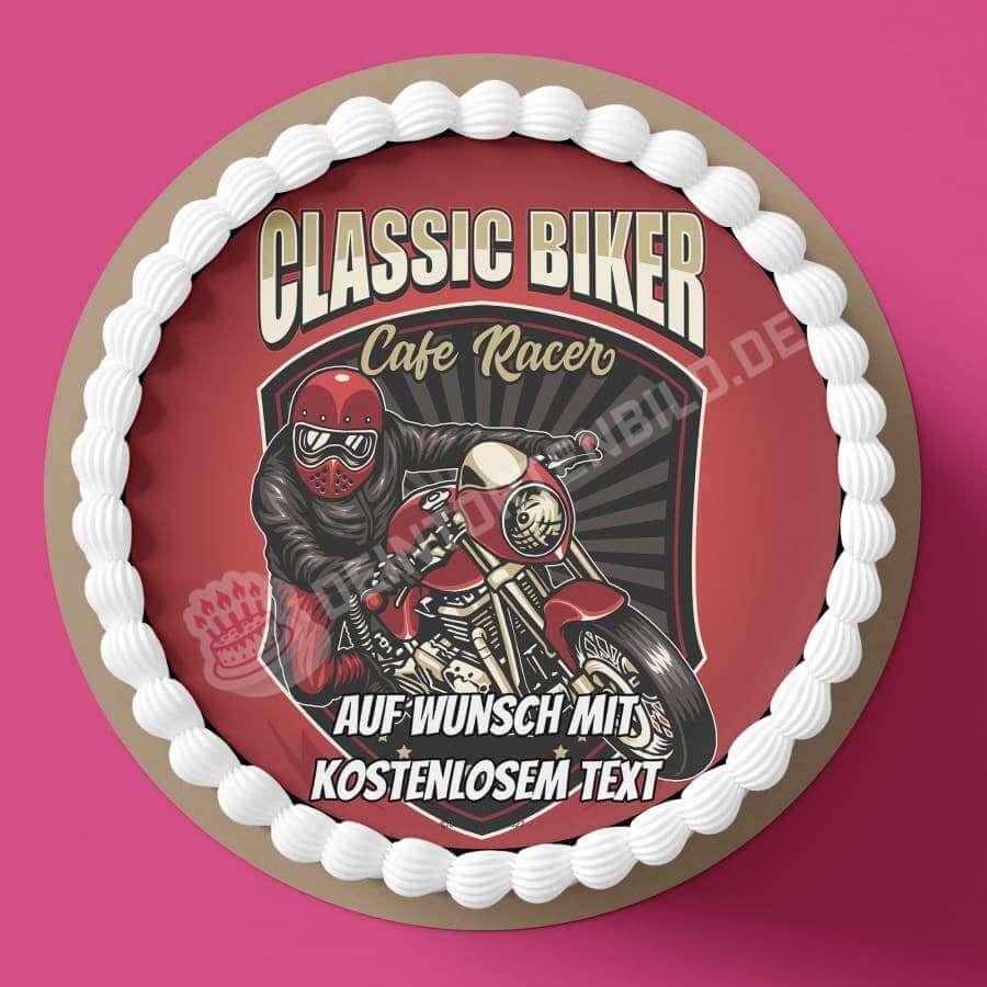 Motiv: "Classic Biker" - Motorrad - Deintortenbild.de Tortenaufleger aus Esspapier: Oblatenpapier, Zuckerpapier, Fondantpapier