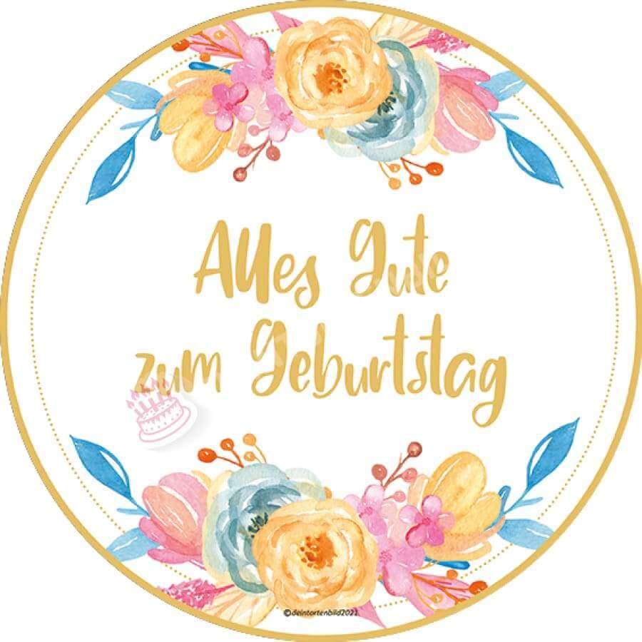 Motiv: Elegante Bunte Blumen Mit Spruch Zum Auswählen Oblatenpapier / Alles Gute Geburtstag Yellow