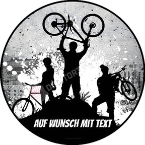 Motiv: Erfolgreiche Radtour Oblatenpapier / Schwarz-Weiß Tortenbild