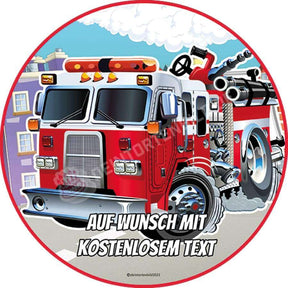 Motiv: Feuerwehrauto - Deintortenbild.de Tortenaufleger aus Esspapier: Oblatenpapier, Zuckerpapier, Fondantpapier