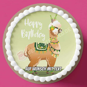 Motiv: Happy Birthday Lama Grün - Deintortenbild.de Tortenaufleger aus Esspapier: Oblatenpapier, Zuckerpapier, Fondantpapier