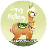 Motiv: Happy Birthday Lama Grün - Deintortenbild.de Tortenaufleger aus Esspapier: Oblatenpapier, Zuckerpapier, Fondantpapier