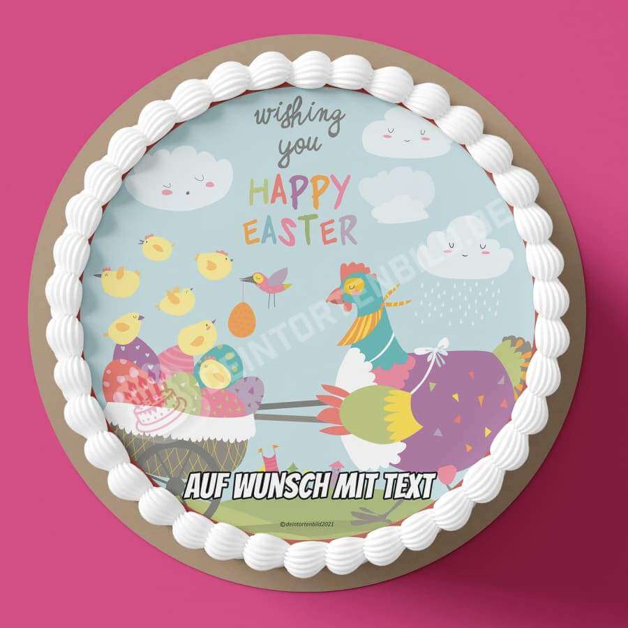 Motiv: Happy Easter - Huhn Liefern Ostereier Tortenbild