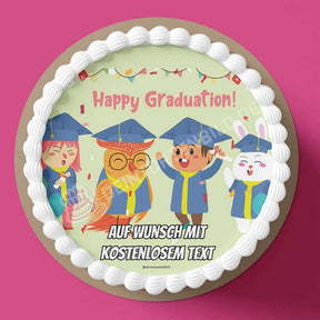 Motiv: "Happy Graduation" - Abschluss - Deintortenbild.de Tortenaufleger aus Esspapier: Oblatenpapier, Zuckerpapier, Fondantpapier