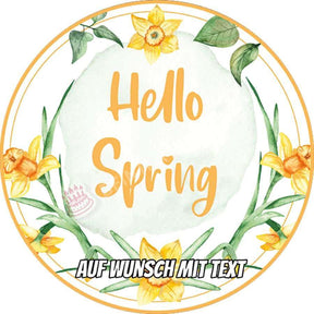 Motiv: Hello Spring - Frühlingsbeginn Narzissen Tortenbild