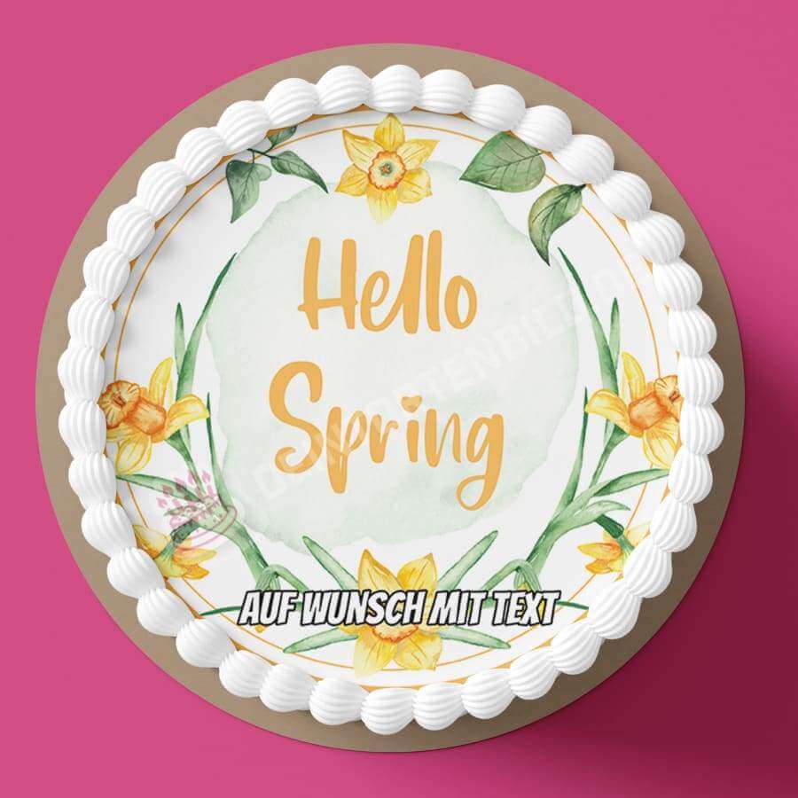 Motiv: Hello Spring - Frühlingsbeginn Narzissen Tortenbild